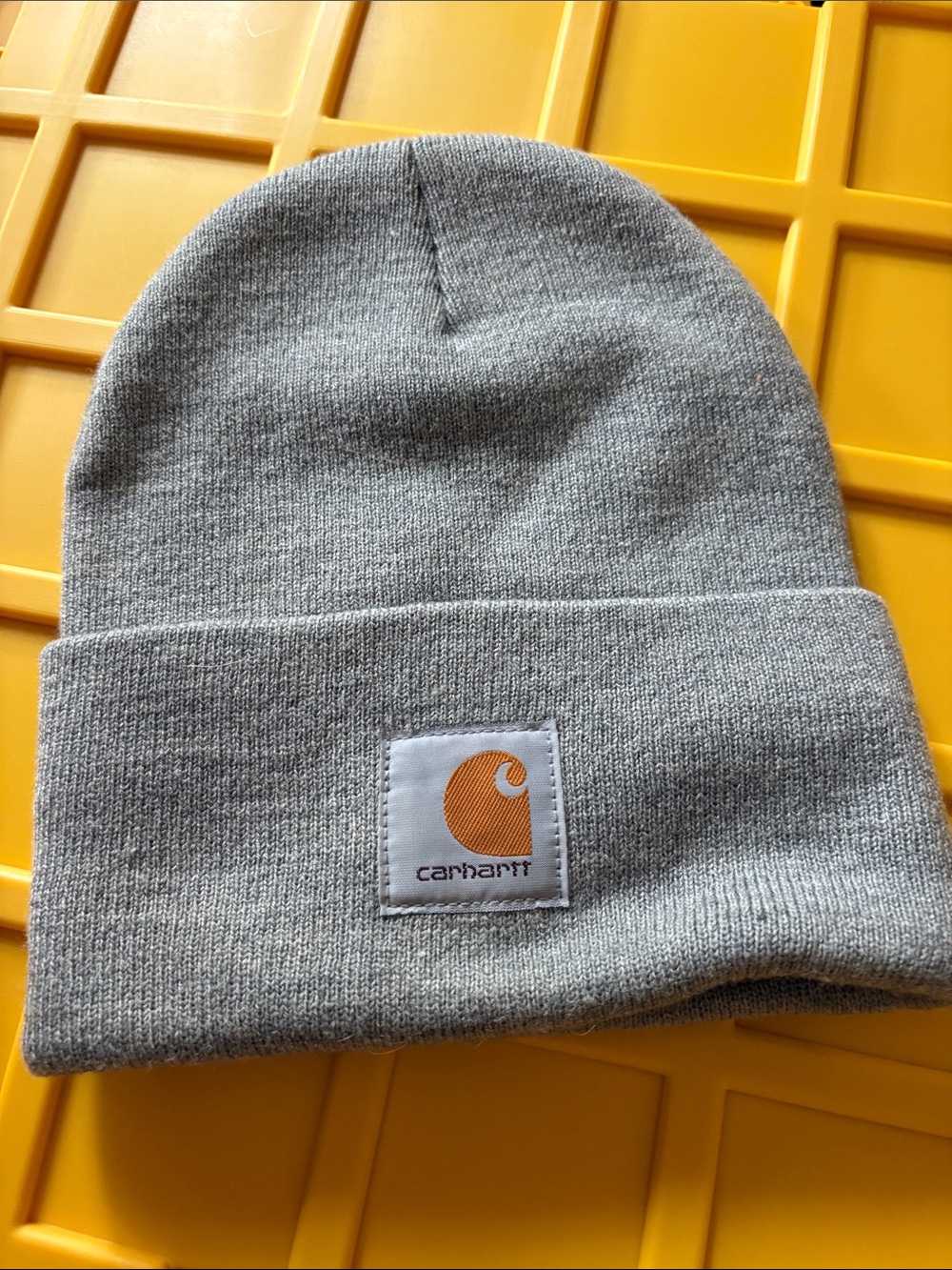 Carhartt Gray Cuffed Beanie with Orange Logo Patch